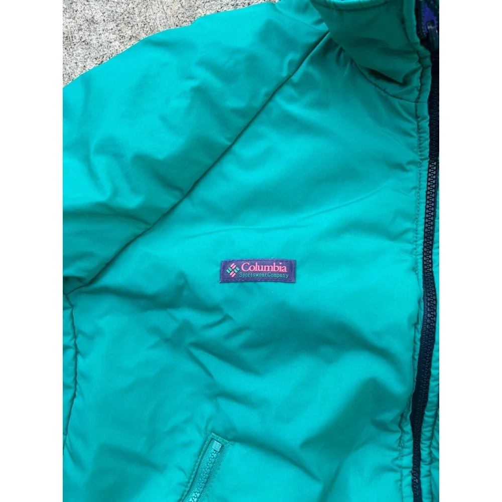 Vtg 90s Columbia Softshell Reversible Puffer Jacket, Purple Teal, Pockets, M